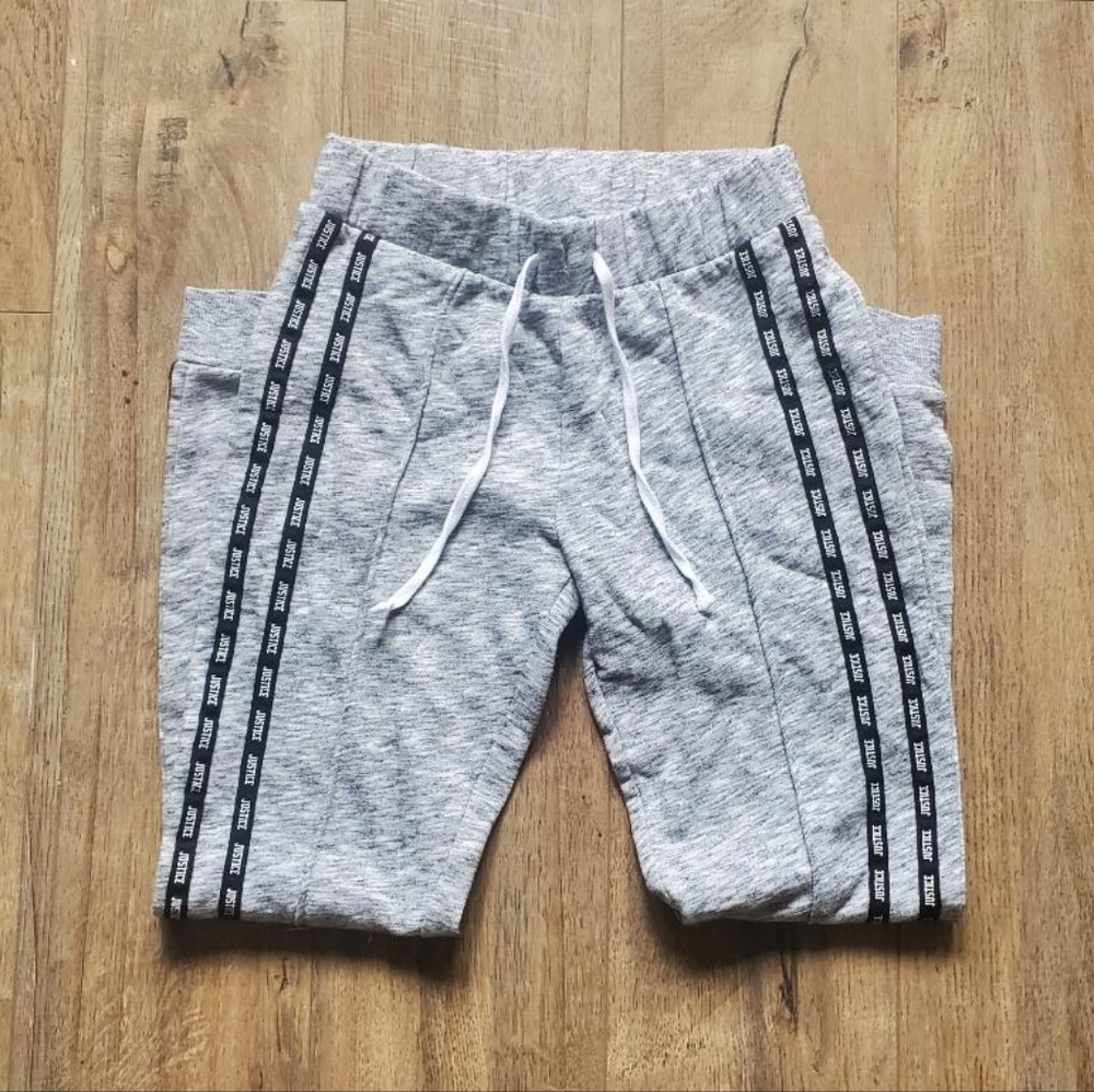 Justice Girls Joggers Gray Logo Stripe Size 12 Great pre owned condition